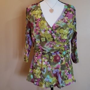 Floral Christopher & Banks Top Sz L